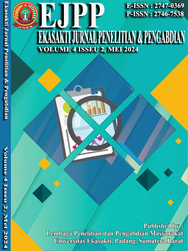 					View Vol. 4 No. 2 (2024): (EJPP) Ekasakti Jurnal Penelitian & Pegabdian (Mei 2024 - Oktober 2024)
				